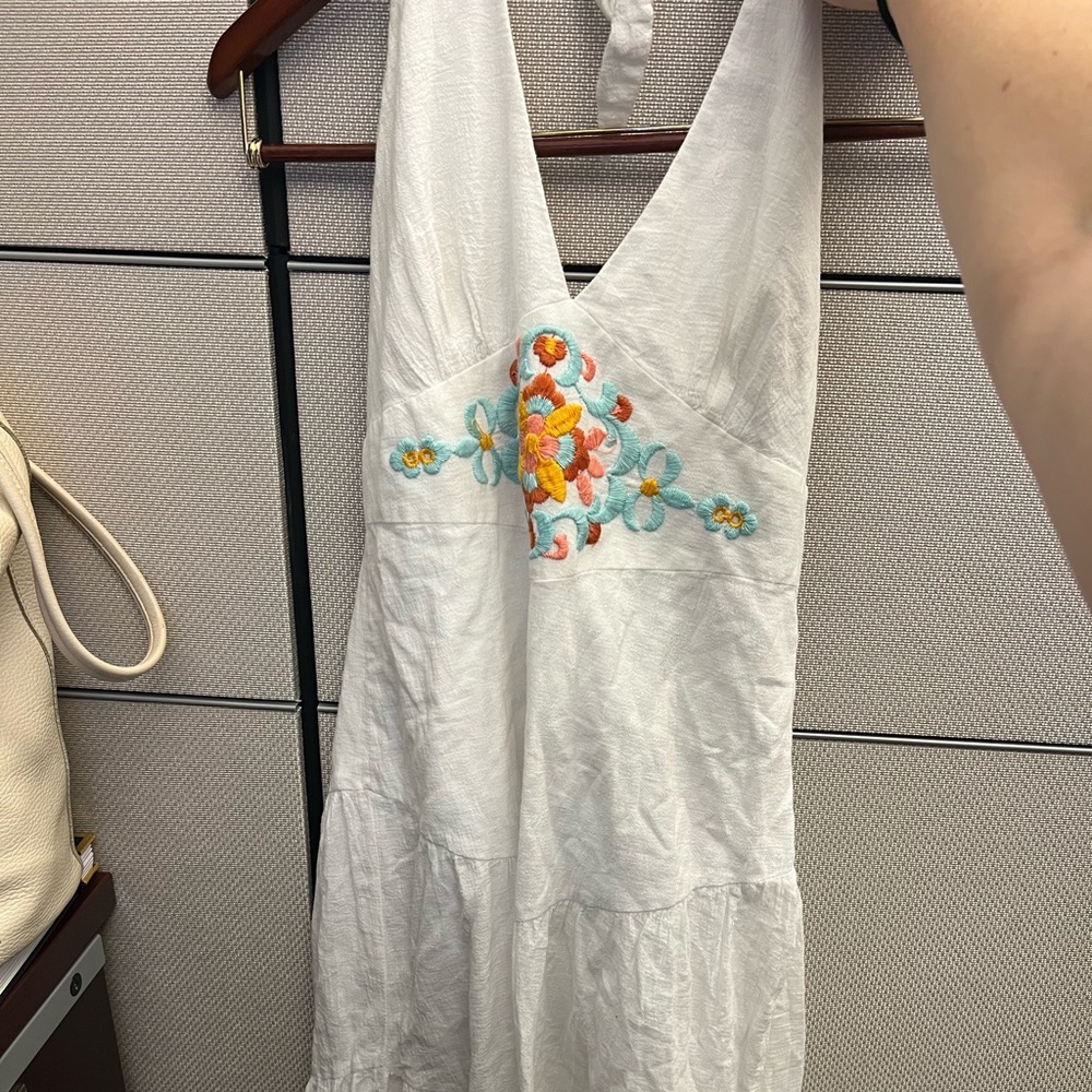 Low back halter white dress